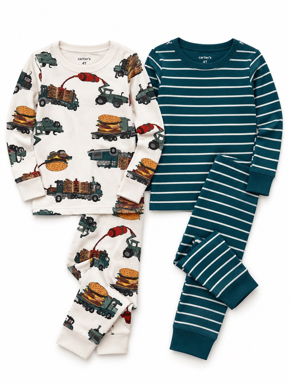 Carter's Teal Striped and Cream Truck Print Pajama Set